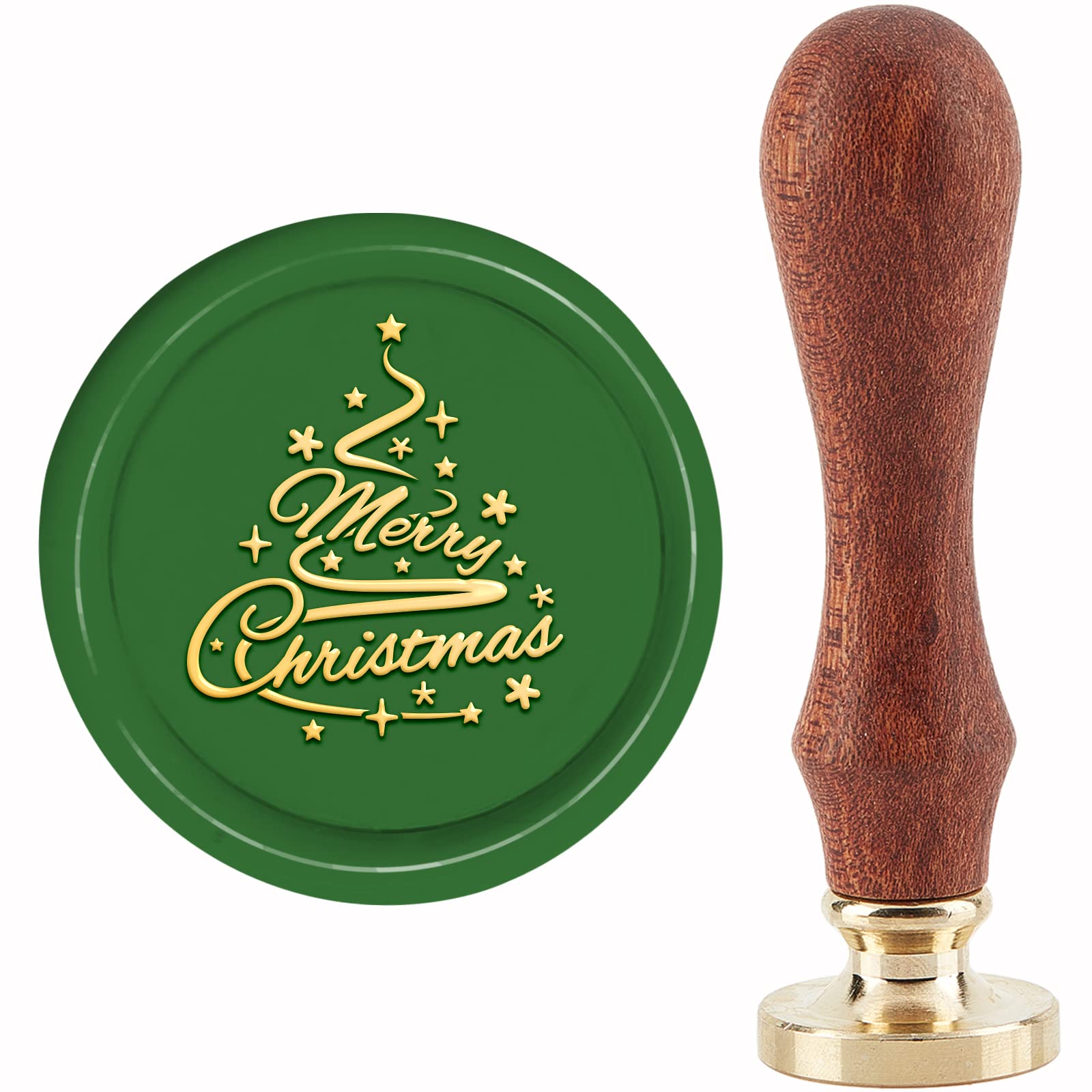 CRASPIRE Merry Christmas Wax Seal Stamp Tree Sealing 30mm/1.18inch Removable Brass Head with Wooden Handle for Invitations Greeting Cards Wrap