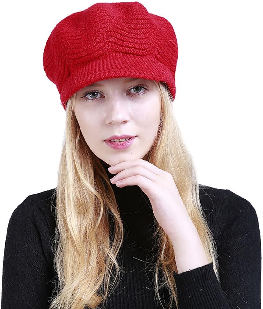 DOLDOA Womens Hat Winter Plus Velvet Solid Warm Crochet Wool Knitted Fashion Manual Caps with Visor