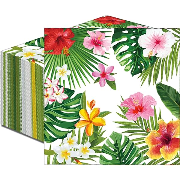 Hawaiian Napkins,Hawaiian Themed Party Decorations 40pcs Tropical Napkins Paper Colorful Balmy Flowers Luau Party Supplies For Baby Shower Summer Wedding Holiday Tropical Theme Birthday 6.5