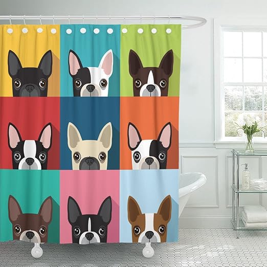 Amazon Com Tompop Shower Curtain Brown Fun Boston Terrier Pattern