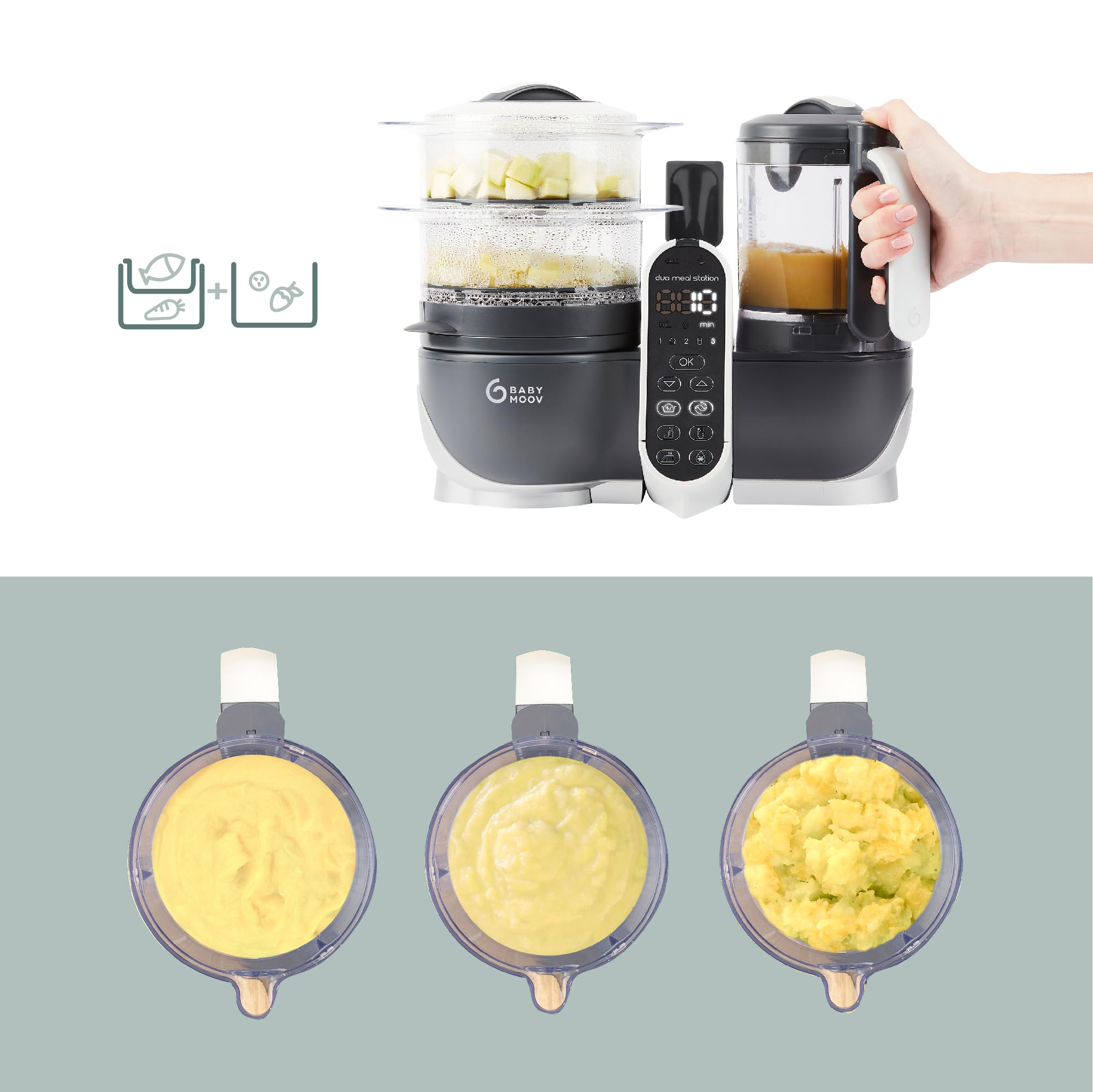 Babymoov Duo Meal Station Food Maker 6 In 1 Food Processor With Steam Cooker, MultiSpeed