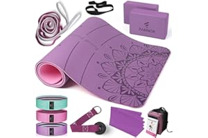 FARINOK 1/3 Yoga Mat Thick, Yoga Set for Beginners Include High Density Mat with Multi-loops Strap, Blocks, Booty Resistance Band Set, Door Anchor, Carring Bag & Strap