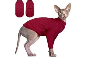 DENTRUN Sphynx Hairless Cats Shirt Pullover Kitten T-Shirts, Breathable Cat Wear Turtleneck Sweater Adorable Cat's Clothes Vest Pajamas Jumpsuit