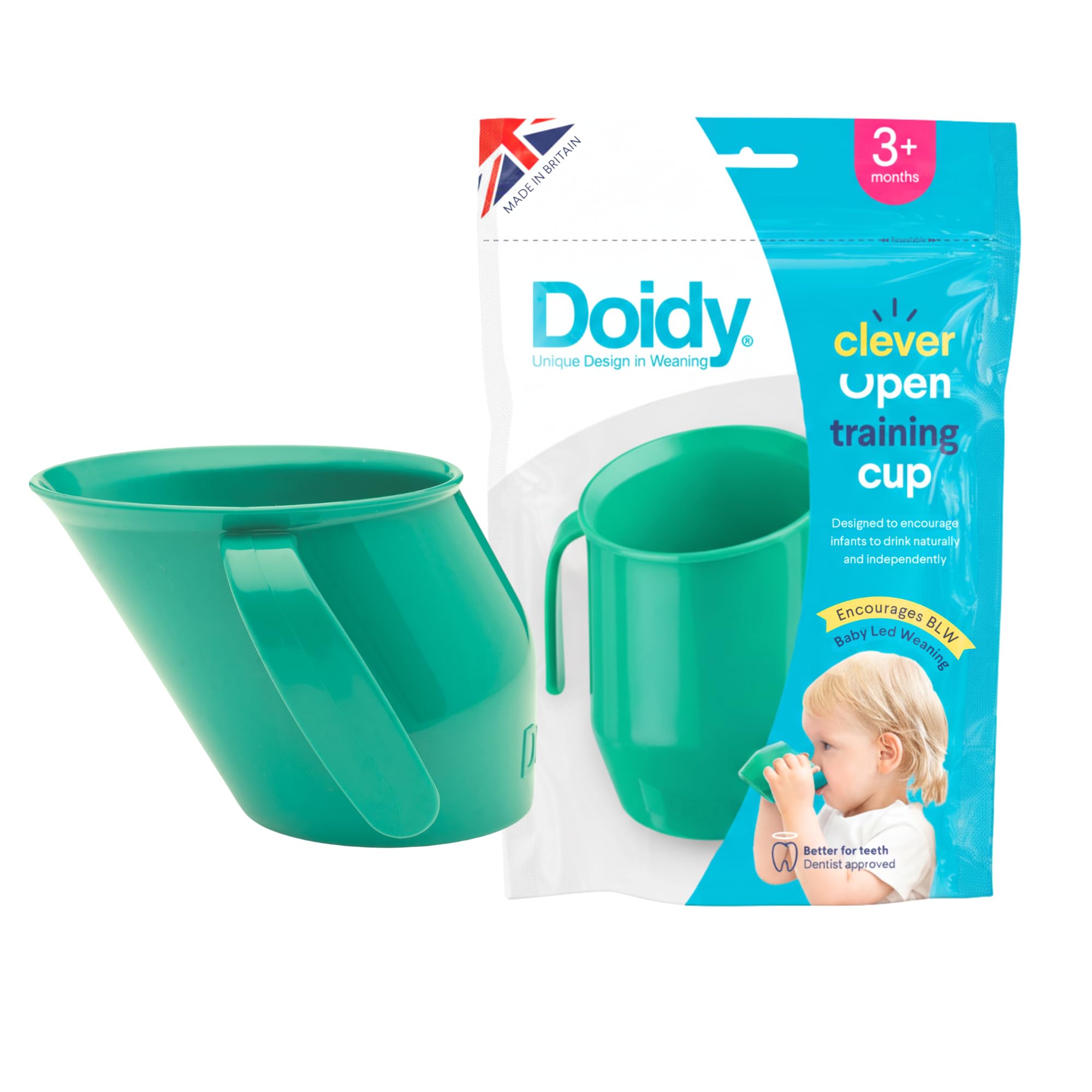 Doidy Cup, Open Cup for Training Baby 6 Months-3 Years, 200ml, Slanted Weaning Cup with Handles for Learning to Drink, BPA Free (Green)