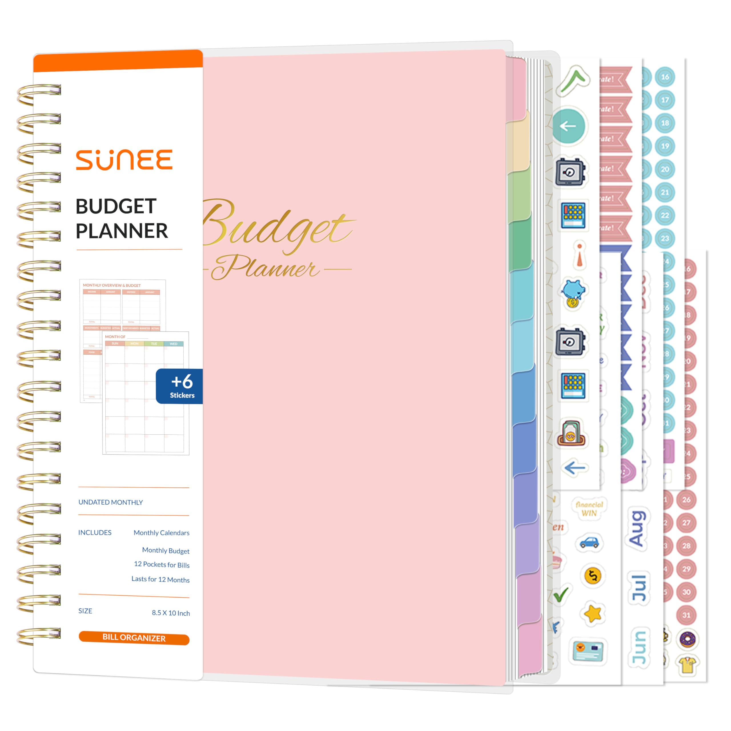Photo 1 of SUNEE Budget Planner - Deluxe Monthly Budget Book with 12-Pockets for Bill Organizer, Undated 12 Month Expense Tracker Notebook & Account Book B5 Size (8" x 10") to Manage Your Finance Planner, Pink