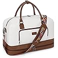 CLUCI Weekender Bags for Women Duffle Bag Personal Item Travel Canvas Overnight Bags Carry On Tote with Shoe Compartment Beige with Brown