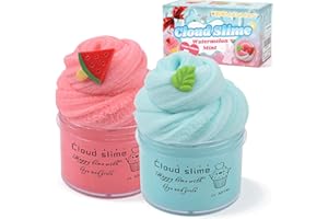 KEEMANMAN 2 Pack Cloud Slime Kit with Red Watermelon and Mint Charms, Scented DIY Slime Supplies for Girls and Boys, Stress Relief Toy for Kids Education, Party Favor, Gift and Birthday