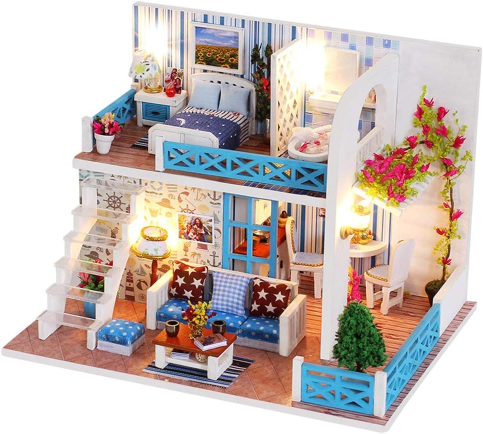 DollLabs DIY Dollhouse Kit with Led Lights and Furniture for Gift Set