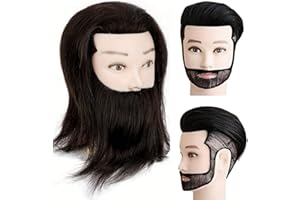 Yiifiulyn Mannequin Head Human Hair, Cosmetology Students Mannequin Head Styling Heads, Barber Mannequin Head Male with Beard for Cutting or Dressing