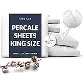 Sweave 100% Cotton Percale Sheets King Size - Cool & Crisp Hotel Feeling, Breathable, Softer After Each Wash, Fitted Sheets with Deep Pockets, Double-Elastic & Corner Straps, Z-Hem Luxury Stitching