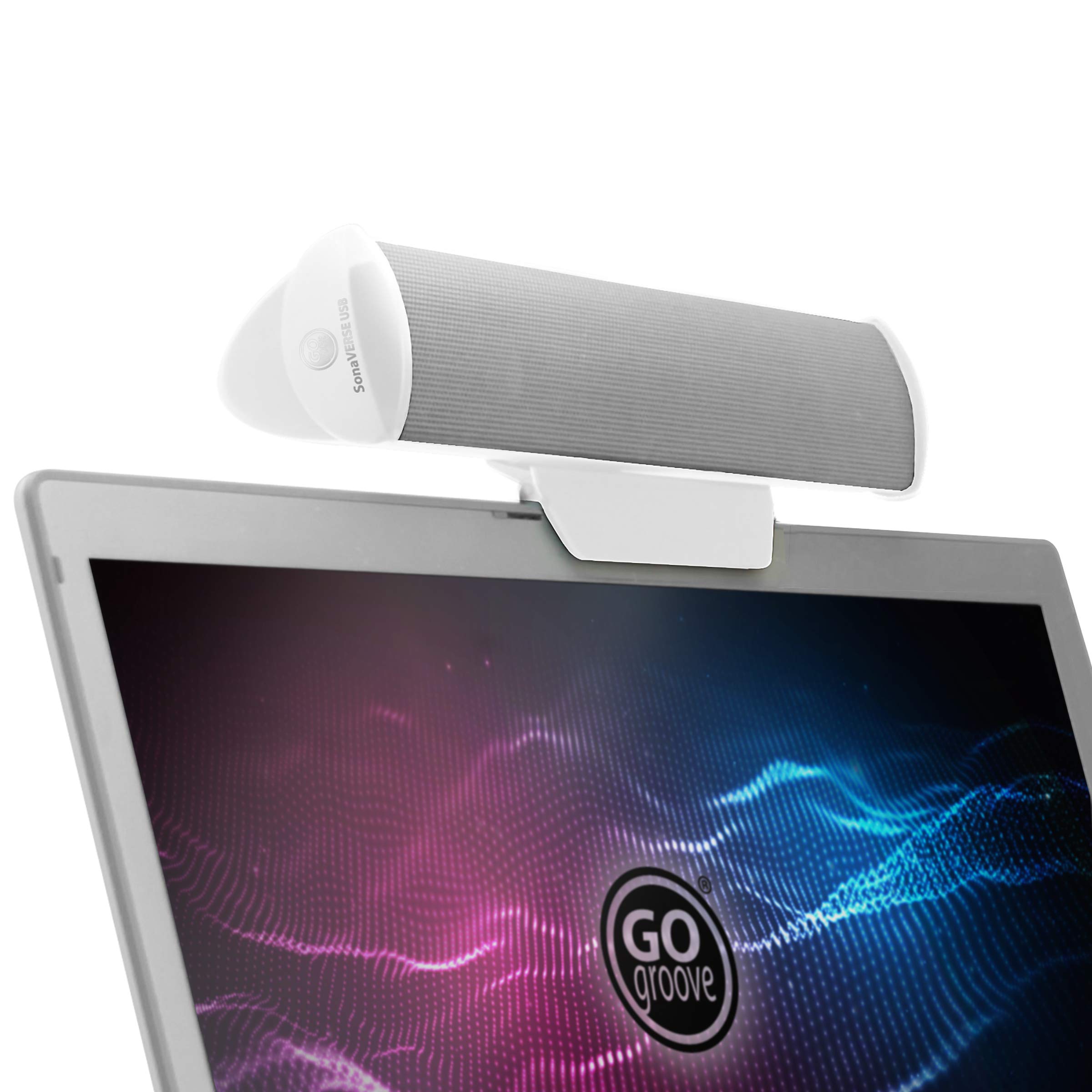 GOgroove SonaVERSE USB Speakers for Laptop Computer - USB Powered Mini Sound Bar with Clip-On Portable External Speaker Design for Monitor, One Cable for Digital Audio Input and Power (White) โ image 1