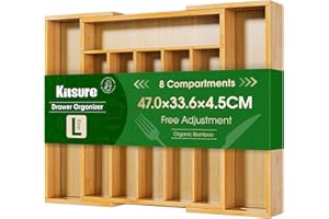 Kitsure Silverware Organizer - Expandable Bamboo Kitchen Drawer Organizer, Adjustable Cutlery Tray for Kitchen Storage & Orga