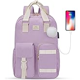 MATEIN Cute School Backpack for Teens Girls, 15.6 Inch Kawaii College Backpack Corduroy Computer Bookbag with USB Charging Port, TSA Lightweight Laptop Back Pack Aesthetic Preppy Kids Students, Purple