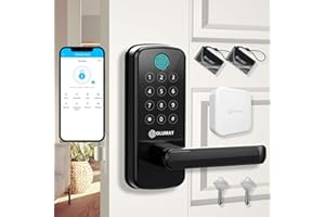 OLUMAT Smart Door Lock with WiFi Gateway, Keyless Entry Door Lock with Handle - Smart Locks for Front Door with Keypad - Fingerprint Locks with App Control - Auto Lock