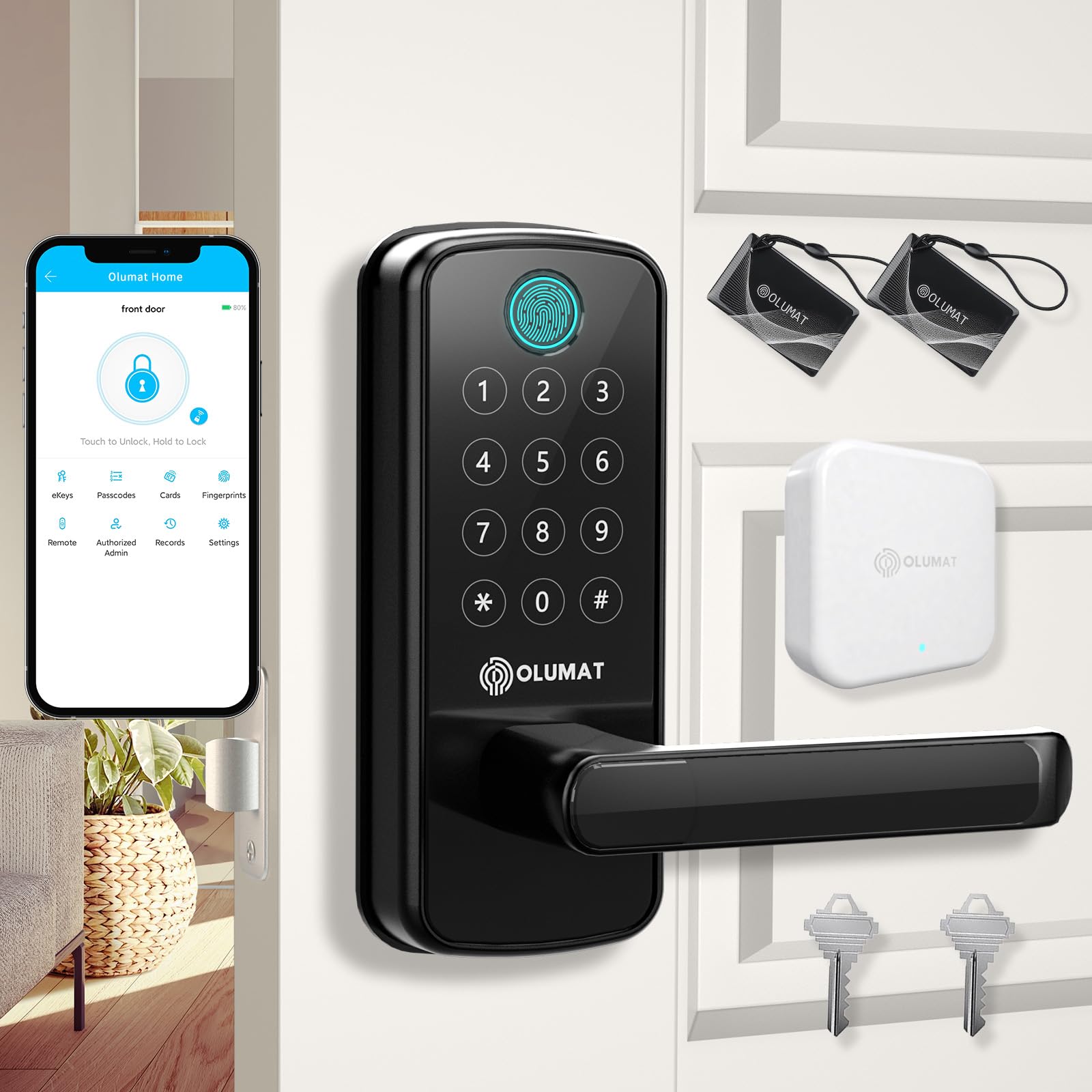 Photo 1 of Smart Door Lock with WiFi Gateway, Keyless Entry Door Lock with Handle - Smart Locks for Front Door with Keypad - Fingerprint Door Lock with App Control - Auto Lock (Black)