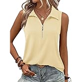 Imily Bela Women's Summer Sleeveless Tank Tops Zipper V Neck Ribbed Dressy Casual Blouses Loose Business Polo Shirts