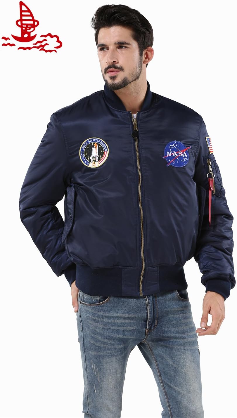 Freelee Ma1 NASA Air Force Jacket,Ma-1 Military Pilot Bomber Flight Jacket for Men