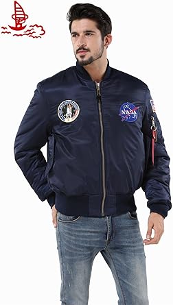 Freelee Ma1 Nasa Air Force Jacket Ma 1 Military Pilot Bomber Flight Jacket For Men L Blue At Amazon Men S Clothing Store