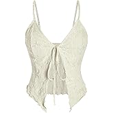 BEAUDRM Women's Going Out Tops Y2K Tie Front Asymmetrical Ruffle Hem Crop Tops Boho Cowgirl Outfits