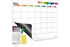 Magnetic Calendar for Fridge – French Version (Calendrier Frigo Magnétique) Dry Erase Monthly Whiteboard Planner with Extra T