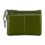 Lidwot Army Green Genuine Leather Wallet,Mini Zip