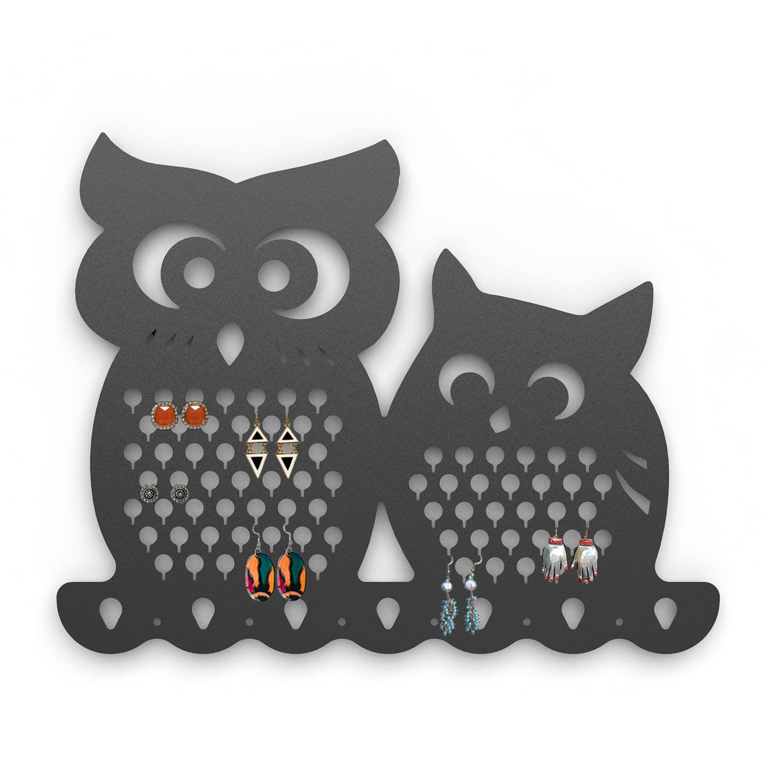 Mango Steam Slim Profile Wall-Mounted Jewellery & Earring Organiser (Owl, Black) — image 1