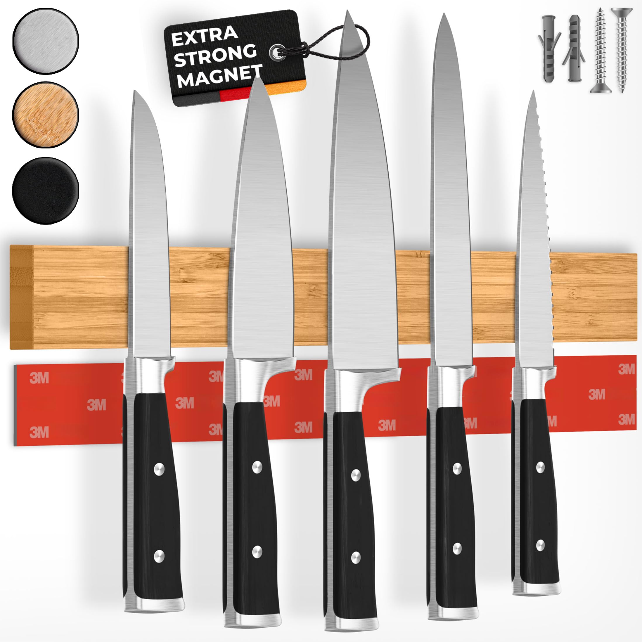 Photo 1 of CUCINO Magnetic Knife Holder for Wall 16" No Drilling incl. Self Adhesive Tape - Extra strong Knife Holder - Awarded Knife Magnetic Strip - Made of Bamboo