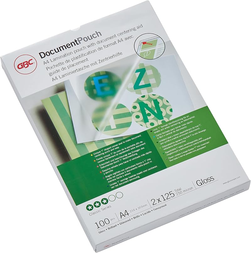 GBC A4 2x125 Micron Gloss Laminating Pouches Pack of 100
