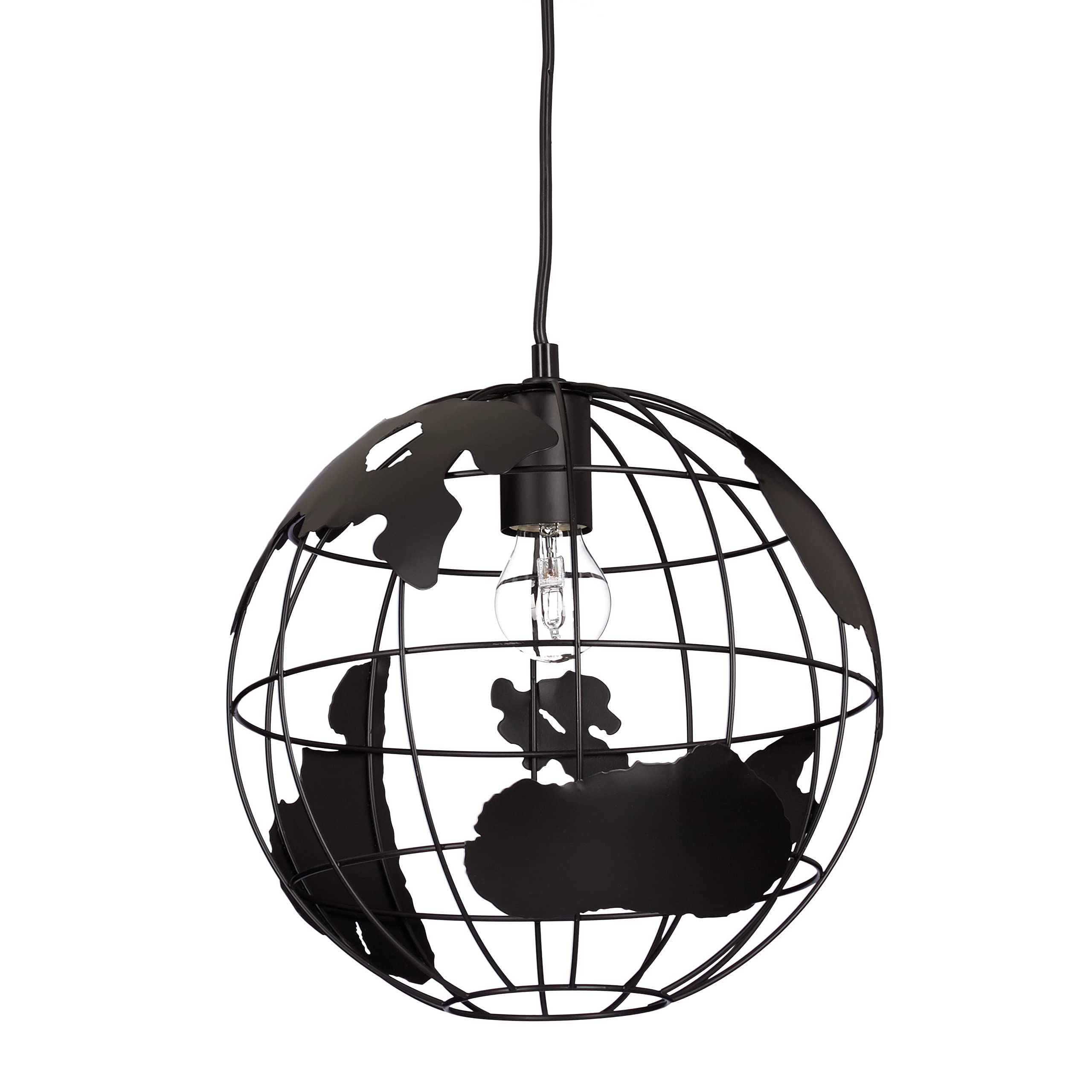Relaxdays Hanging Lamp Sphere, Pendant Lamp with Globe Design, Adjustable, Metal, Ø 30 cm, Black