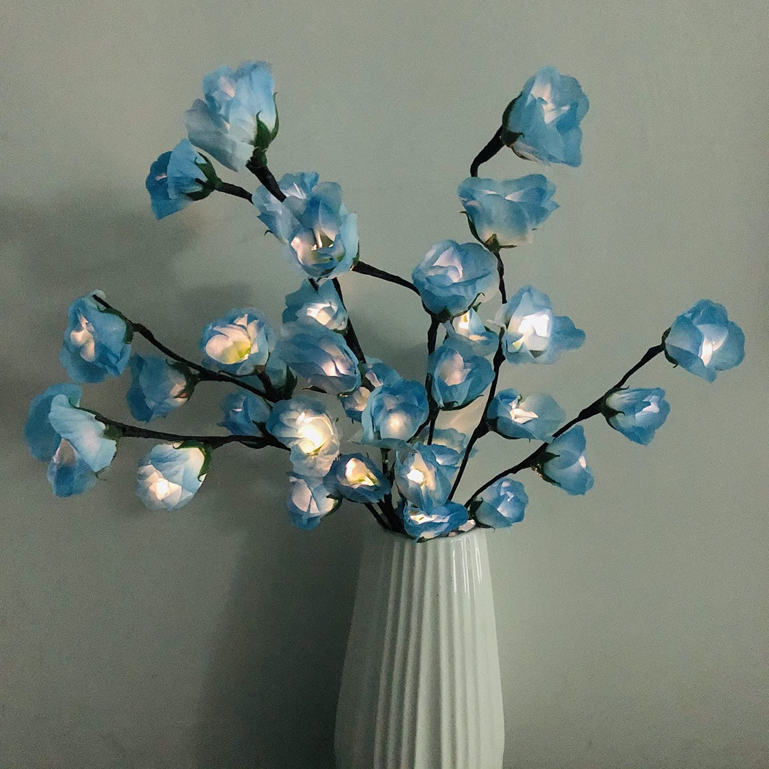 2 Pack LED Twig Lights Tree Lighted Artificial Blue Rose Branch Lights Flexible Branch Decoration Light for Home Shop Windows Vase Table Room Wedding Christmas (Blue Rose)