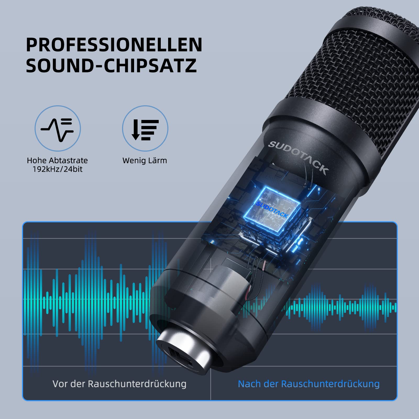 SUDOTACK USB Gaming Mikrofon, Professionelles Mikrofon PC Kondensator mit Arm, Popfilter, Mikrofonspinne für Podcasting, Streaming, Aufnahme, YouTube, Twitch, Home Studio, Voice-Off 2