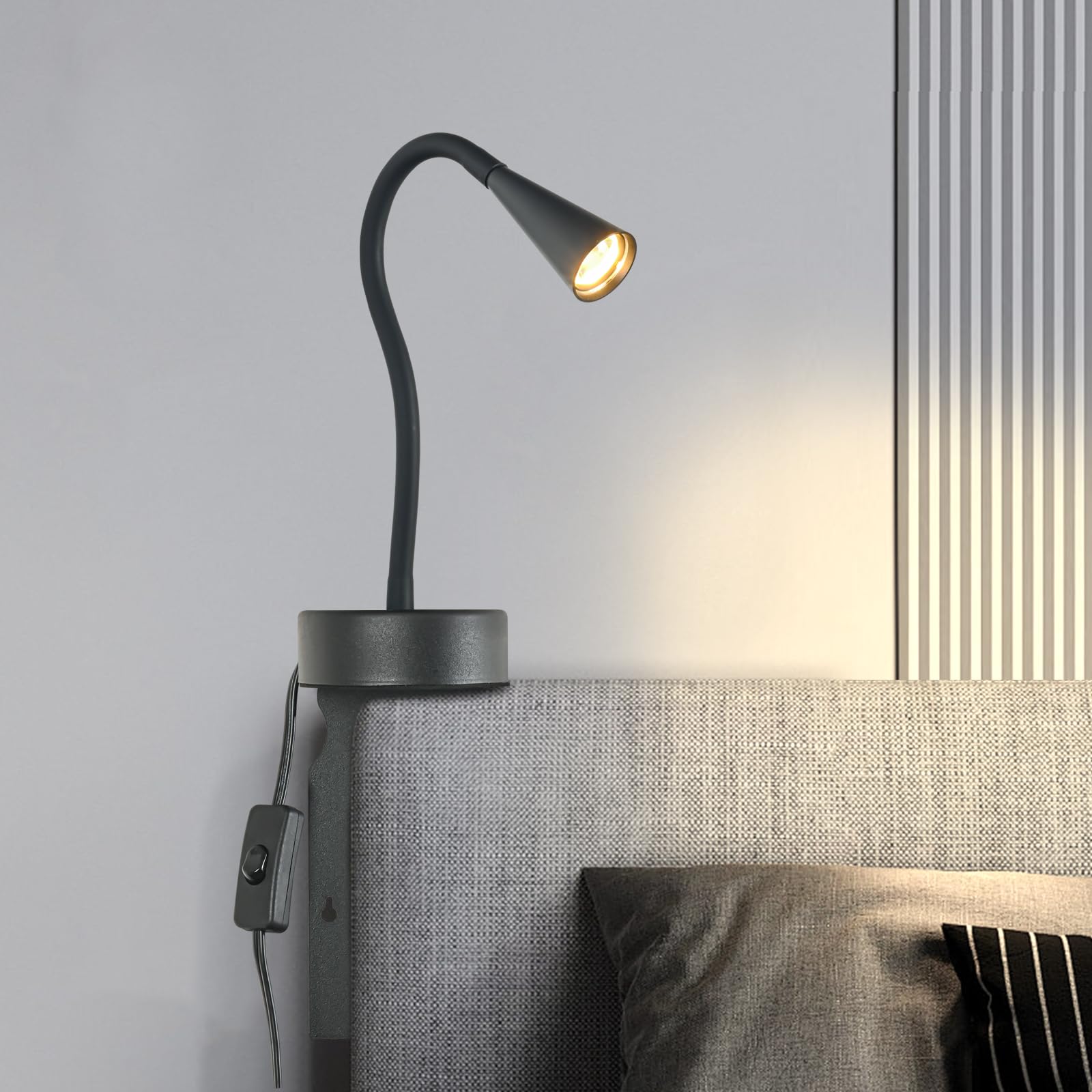 Photo 1 of Black Headboard Reading Light, No Drilling Wall Mounted Reading Lights for Bedside, Book Light for Bedtime Reading, Buttonless Dimmable Reading Lamp, Movable Gooseneck Reading Sconces for Bedroom