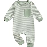 VISGOGO Newborn Infant Baby Boy Waffle Cotton Romper Clothes Onesie Stripe Jumpsuit 0 3 6 12 18 Months Long Sleeve Outfits