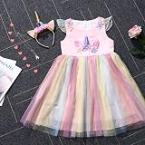 URAQT Unicorn Costume for Girls Pink Yellow 140cm Dress Necklace Headband view 6