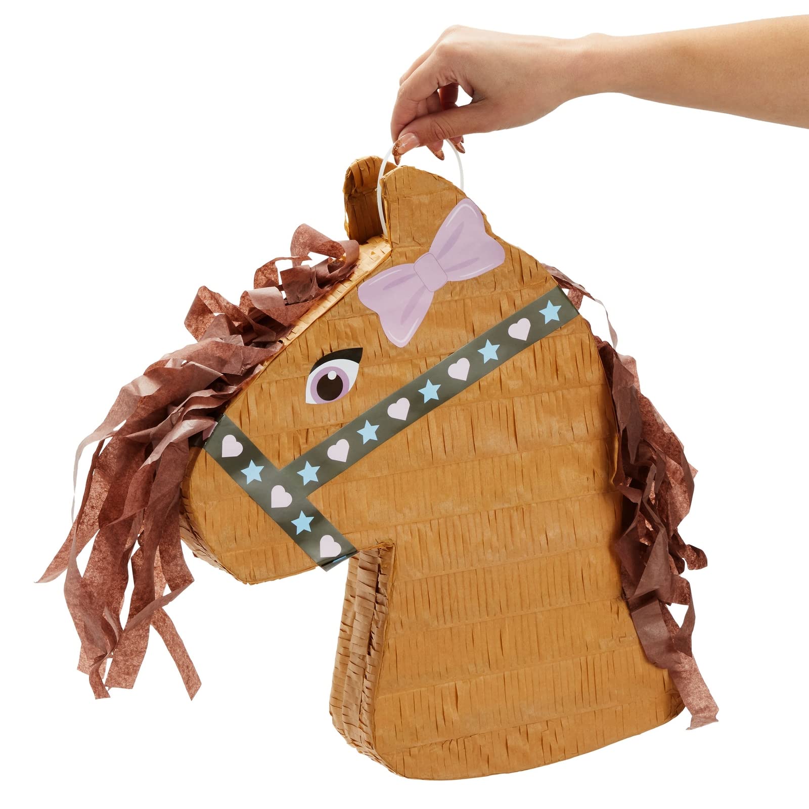 BLUE PANDA Horse Pinata - Small 12 x 16 x 3 in Brown & Pink Paper - Farm & Western Pinata for Horse Party & Pony Birthday Decorations