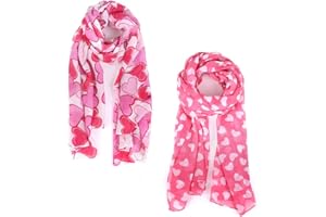 Nollia [2-Pack Soft Women's Scarves with Love Hearts - Pink & Red Heart Scarf for Woman - Gift Set