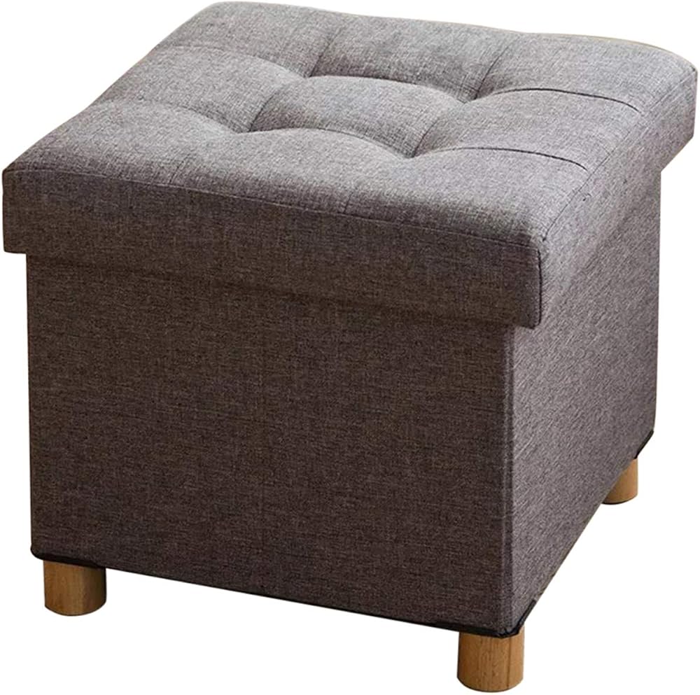 BRIAN & DANY Folding Ottoman Storage Box with Wood Legs Gray 38 cm
