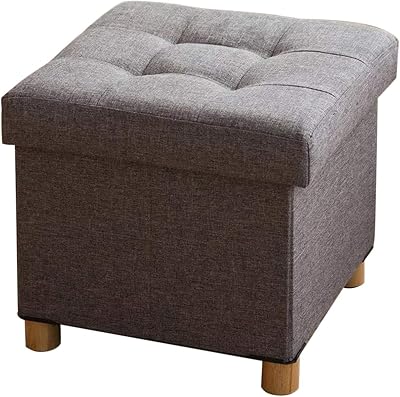 BRIAN & DANY Folding Ottoman Storage Box with Wood Legs Gray 38 cm