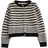 GORGLITTER Women's Button Up Knitted Cropped Cardigan Sweater Trendy Dressy Fall Color Block Long Sleeve Short Cardigan