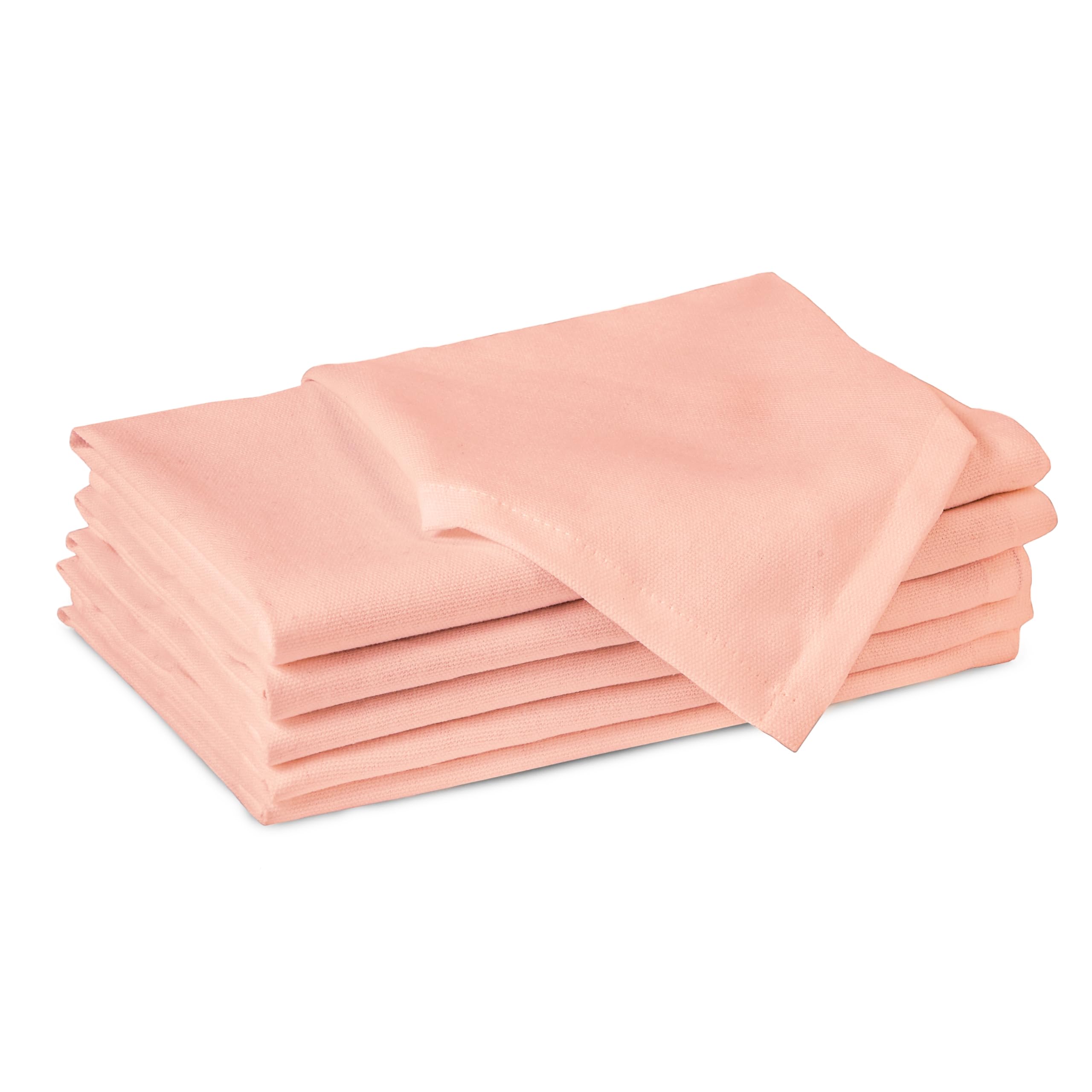 Encasa XO Peach Cloth Napkins Set of 6, 17x17 in | Solid Color Cotton Dinner Napkins | Washable & Reusable Wedding Napkins for Holiday Dinners, Party, & Everyday Table Decor