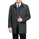 FASHINTY Men's Classical Bussiness Style Single Breasted Plaid Wool Coat #00220237