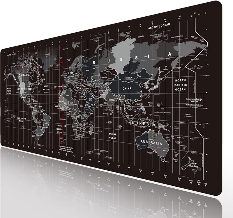 HGWALP Large Gaming Mouse Pad Black World Map 31.5 x 11.8 Inch Anti-Slip
