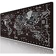HGWALP Large Keyboard Gaming Mouse Pad Black World Map Mouse Pad with Anti-Slip Rubber Base, Extended XXL Long Gaming Mousepad Big Mouse Pads for Desk,31.5 X 11.8 Inch
