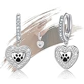 Heart Hoop Earrings with Paw Print for Women Sterling Silver Cute Pet Puppy Cat Dog Paw Print Earrings Hypoallergenic Cubic Zirconia Dainty Loop Jewelry Gifts for Daughter Granddaughter Women