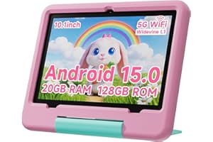 PEICHENG Tablet for Kids with EVA Protective Case, Android 15.0 Toddler Tab PC 10.1Inch RAM 20GB(4+16Expand) + ROM 128GB IPS 800 * 1280 5.0Bluetooth (Pink)