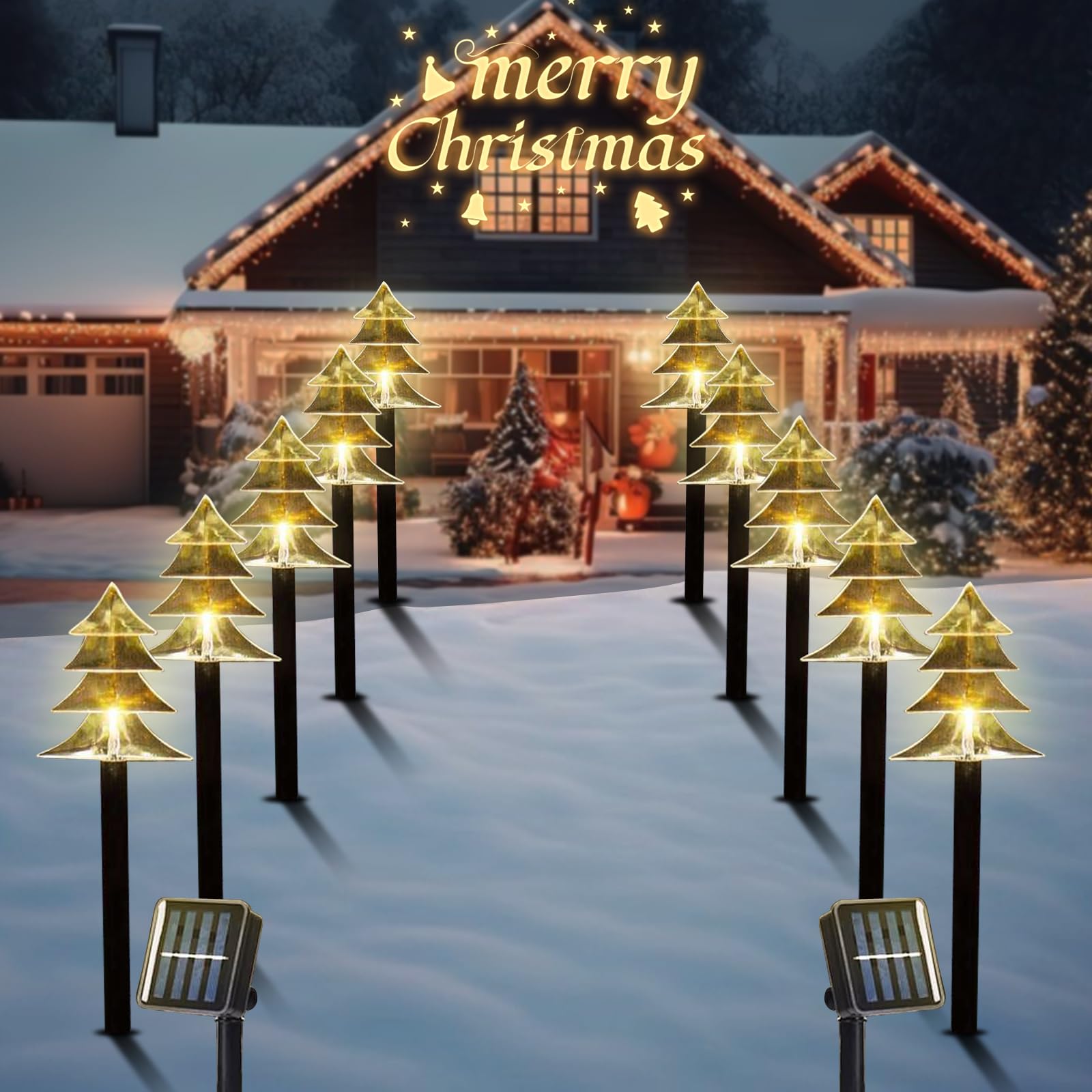 Photo 1 of Christmas Solar Pathway Lights, Solar Tree Lights with Stake Landscape Lights Outdoor Waterproof Christmas Decorative Lights for Garden Yard Lawn Patio Walkway, 10 Pack