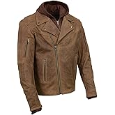 Milwaukee Leather MLM1511 Men's 'Vagabond' Vintage Crazy Horse' Brown Leather Jacket w/Removable Hoodie