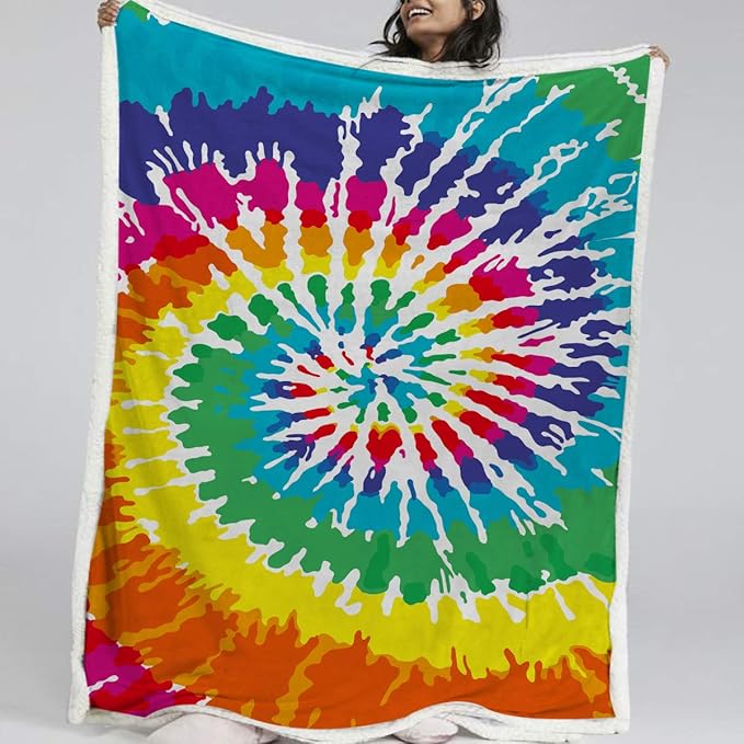 BlessLiving Tie Dye Sherpa Throw Blanket Hippie Fleece