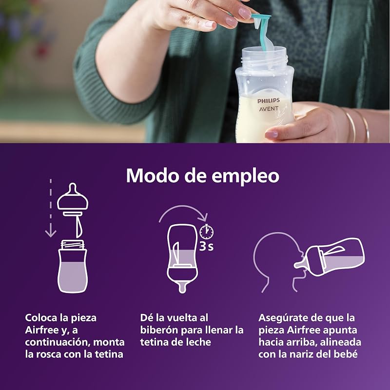Garrafa philips avent natural response: garrafa de 260 ml com sistema airfree, sem bpa, para recém-nascidos a partir de 1 mês (modelo scy673/01)