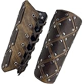 HiiFeuer Medieval Brigandine Arm Guards, Mercenary Faux Leather Gauntlet, Vintage Renaissance Knight Arm Bracers